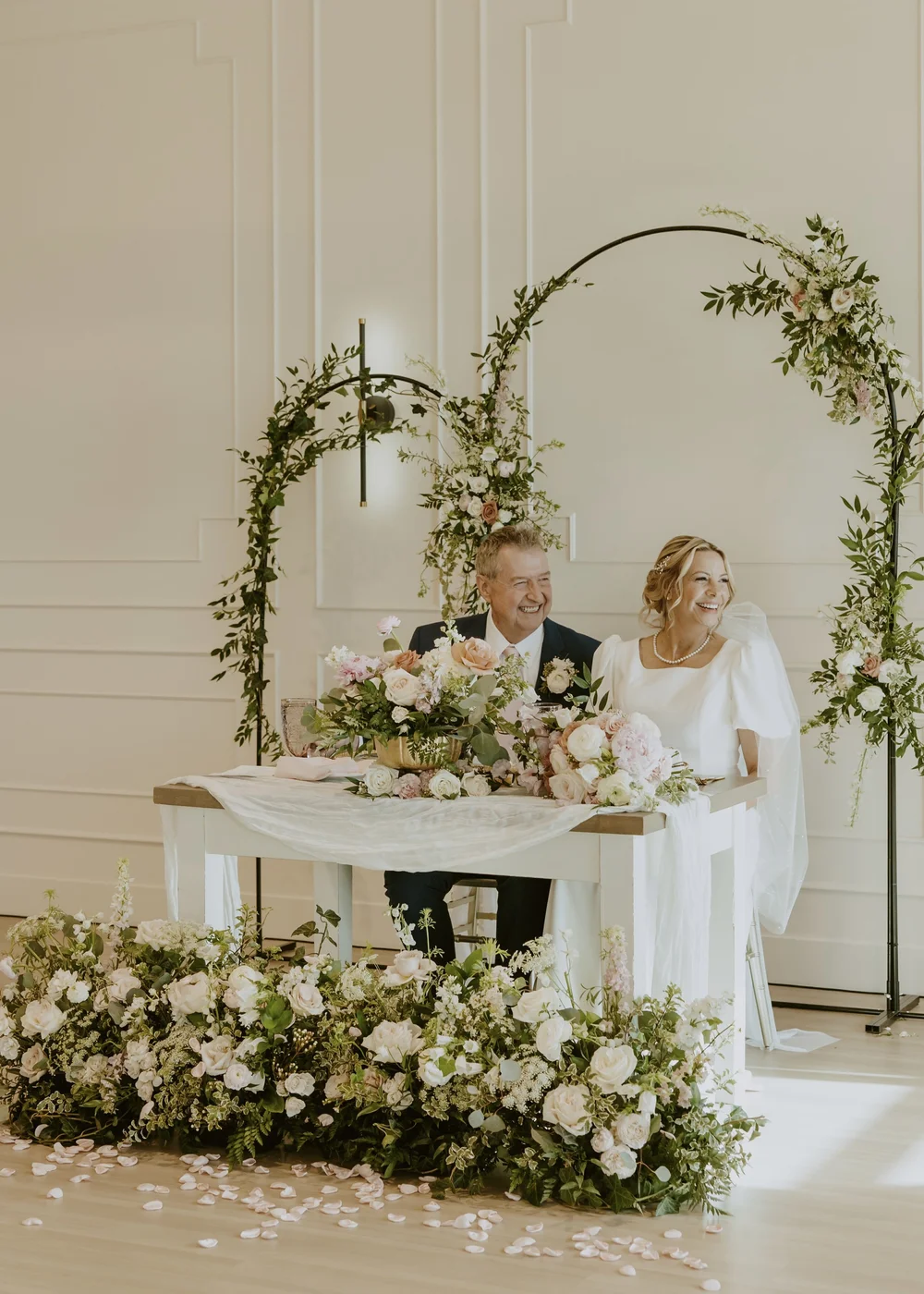 A decorated sweetheart table for the couple
